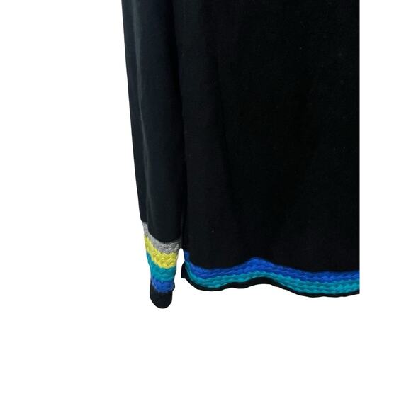 Neve Wool Sweater 1/4 Zip Black Multicolor Large Ski Stripes Preppy Mock Neck - Picture 6 of 9